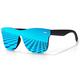 LINVO Trendy Polarised Sunglasses Men Women, Flat One Piece Mirrored Shades for Driving Fishing UV Protection