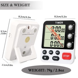 QINFIEY Digital 3 Channels Kitchen Cooking Multiple Timer with Large LCD Count Up Down Stopwatch ON Off Switch Timer for Teaching Reading 3-Level Adjustable Volume with Magnetic Back (Style C)