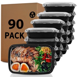 WUHUIXOZ Meal Prep Container, 90 Pack 32 oz Food Storage Containers with Lids, Disposable Bento Box Reusable Plastic Lunch Box, BPA Free Take-Out Box Microwave Dishwasher Freezer Safe