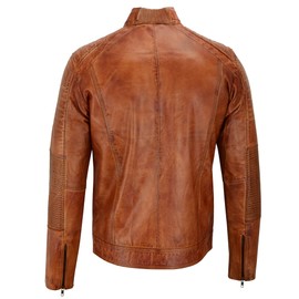 Leatherick Mens Distressed Tan Brown Genuine Leather Cafe Racer Biker Jacket Retro Style Vintage Jacket (US, Alpha, Large, Regular, Regular, Tan Brown)