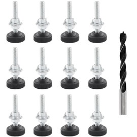 TOKSEO Pack of 12 Adjustable Furniture Feet, Adjustment Screw M8 x 50 mm Levelling Feet, Height Adjustable Feet with Drive-in Nuts, Lock Nuts and Metal Drills for Wooden Furniture Feet