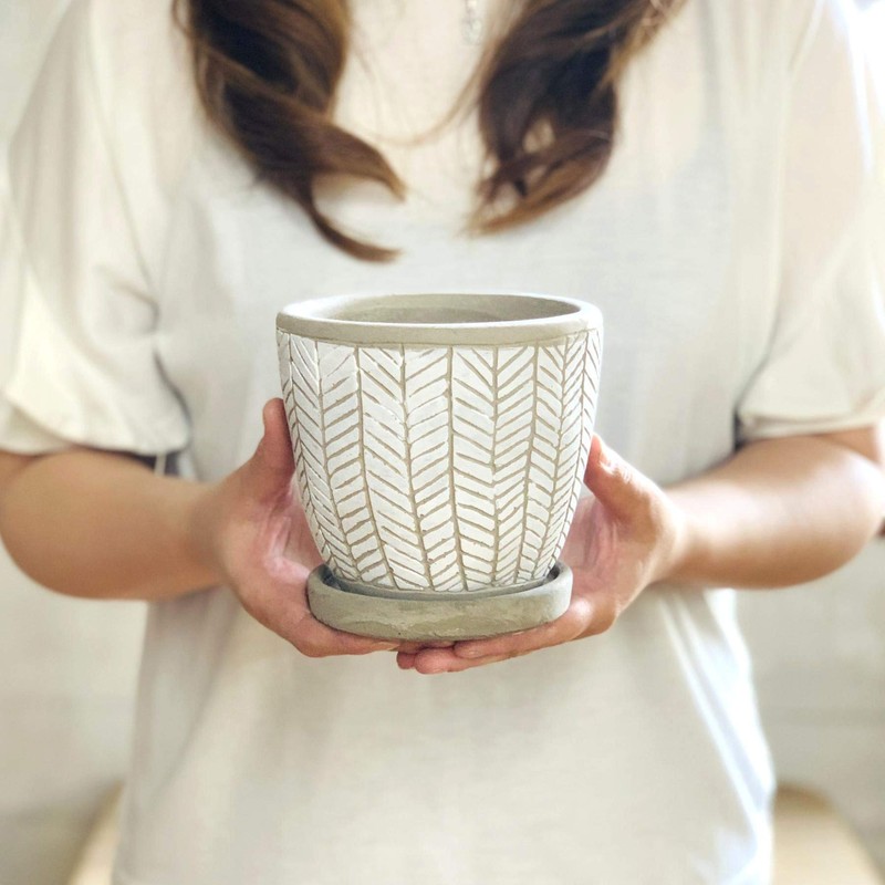 SPICE OF LIFE CCGH1810WH Flower Pot, Relief Planter, Herringbone, White,