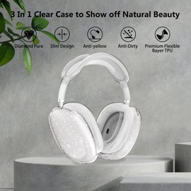 Aircawin for AirPods Max Case Clear Glitter,3 in 1 Clear Soft TPU Ear Cups Case Cover/Ear Pad Case Cover/Headband Cover for Airpods Max Case Cover,Case for AirPod Max Headphone Accessories-Glitter