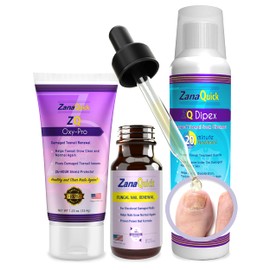 ZanaQuick 3 Step Toenail Solution. Extra Strength Damaged Nail Solution. Complete Repair Kit for Discolored Brittle Nails. Nail Renewal Drops, Nail Disruptor and Deep Foot Soak Cleanser