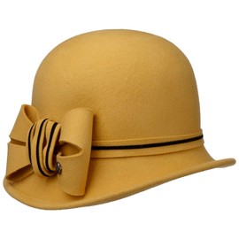 LIERYS Vivien Wool Bell Hat - Plain Hat Made of 100% Wool - Winter Hat with Stretch Lining Band - Felt Hat with Bow - Made in Italy - Women - Autumn/Winter, mustard, Unit size