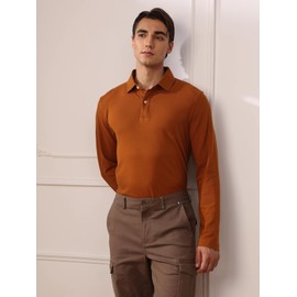 Hudson Wellesley Cotton Pique Polo Shirts for Men Long Sleeve Casual Comfort Moisture Wicking Regular Fit(Caramel Cafe,Large)