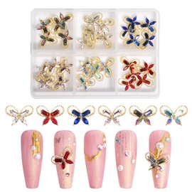 3D Butterflies Shaped Diamond Nail Charms Colorful Butterfly Nail Rhinestones Nail Crystal Gems Nail Glitter Studs Gold Alloy Big Diamond 30 Pieces for DIY Nail Jewelry Making Crafts Manicure