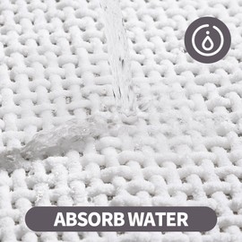 WARM HAVEN Washable Bathroom Rugs: 47x20 White Runner Bath Mat – Non Slip Chenille Bathmat for Bathroom Floor & Shower