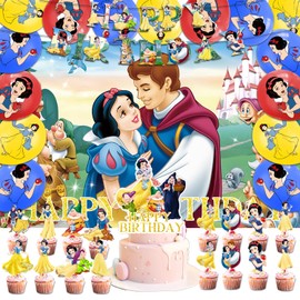 42pcs Snow-White Party Plates Supplies Pack Includes，Banner，Cake Topper，Blackdrop,Balloons for Snow-White party decoration