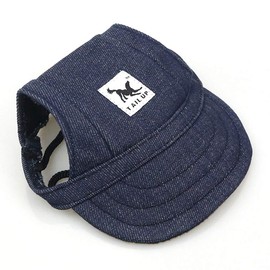 Leconpet Baseball Caps Hats with Neck Strap Adjustable Comfortable Ear Holes for Small Medium and Large Dogs in Outdoor Sun Protection (S, Blue Jeans)