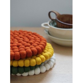 Alive Round Felt Ball Coasters, Wool Table Coasters, Felt Coaster Pads, Absorbent Trivet for Drinks, Heat Resistant, Thick & Durable, Hand Felted in Nepal (Orange, Large - Pan/Plate Holder)