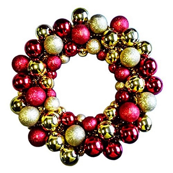 Queens of Christmas Ball Christmas Battery Operated Wreath, 16", Gold and Red