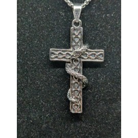 Unbranded Stainless Steel Necklace Cross & Serpent Pendant 22" Chain