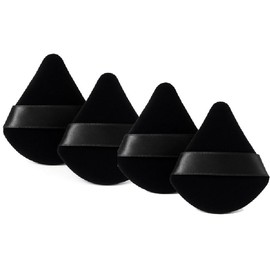 4 Pack Triangle Powder Puff for Face Makeup, Soft Reusable Foundation Sponges with Strap for Wet and Dry Use, Ideal for Loose & Pressed Powder (Black)