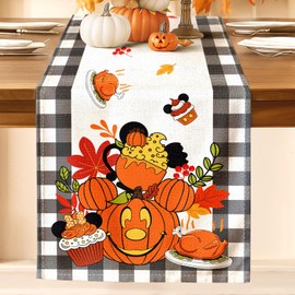 Miss Adola Pumpkin Turkey Fall Table Runner - 13"×90" Plaid Thanksgiving Table Runner for Fall Decor, Seasonal Harvest Autumn Thanksgiving Decorations for Home, Dining Room, Kitchen, Parties