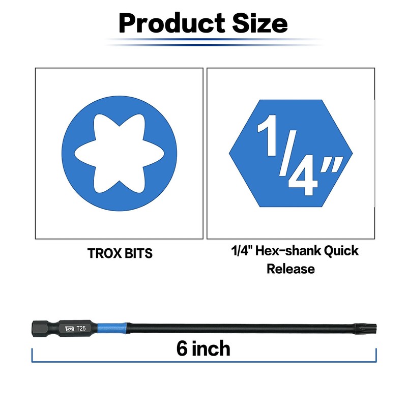 AXELORD 10-Piece Magnetic Torx Screwdriver Bit,1/4 "Hex Shank TT25 S2