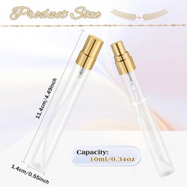 30 Pcs 10ml/0.34oz Mini Spray Bottle Glass Fine Mist Perfume Atomizer Empty Sample Containers with Golden Lids for Travel Cleaning Essential Oils