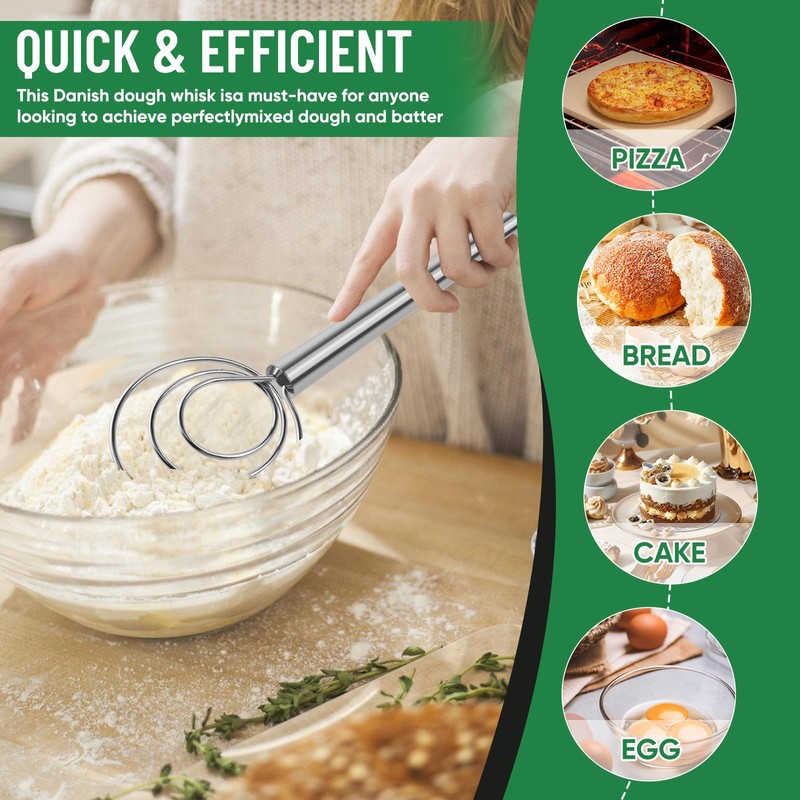 Agttete Danish Dough Whisk Stainless Steel Bread Whisk with Dough