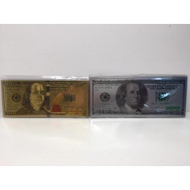 Lot of 2 Gold & Silver $100 Dollar Bill Fridge Magnet One Hundred Dollar