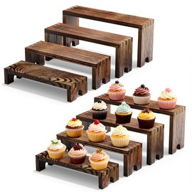 YestBuy 2-Set Stackable Wood Display Risers, 8 Pcs Wood Cupcake Stand Set for Party-Farmhouse Food Display for Buffet, Vendor Events, Wedding & Birthday, Brown