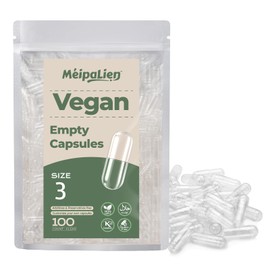 MéipaLien Size 3 Empty Vegan Capsules (100 Count), Clear Empty Pill Capsules, Plant Based Vegetarian Capsule for DIY Supplements - Kosher, Gluten Free, Non-GMO Certified