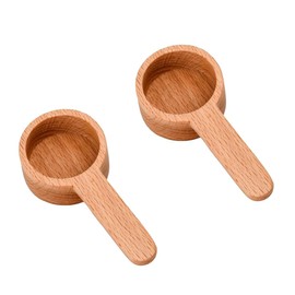2 Pcs Wezxrauo Natural Beech Wood Coffee Scoops - Multi-Purpose Measuring Spoons for Coffee Beans, Flour, Sugar & Spice, Essential Kitchen Accessories