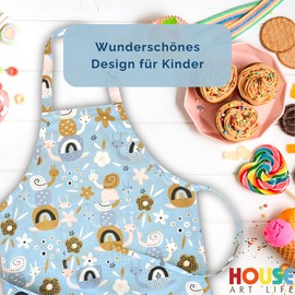 HOUSE ART LIFE Kids Apron with Pocket, Adjustable Kitchen Apron, BBQ Apron for Kids for Baking, Cafe, Gardening, Barbecue, Cook, Kitchen, Restaurant, Home | Many Colours, Blue Snails