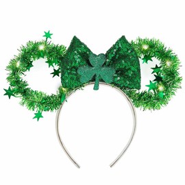 CASDRE - Diadema iluminada para el día de San Patricio, diadema verde con lazo de trébol para el cabello irlandés brillante para mujeres y niñas