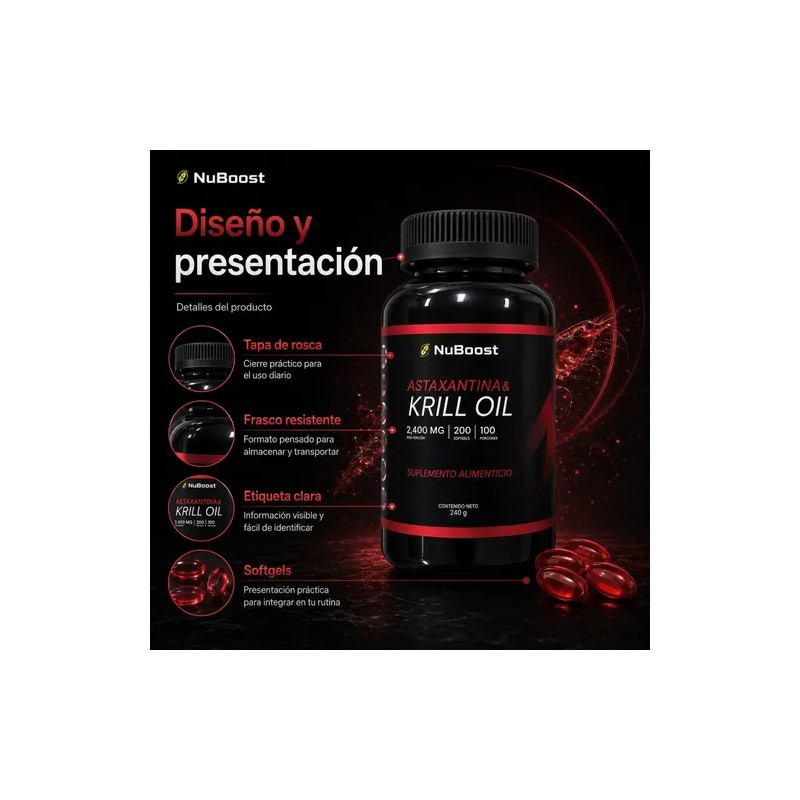 Astaxantina Cápsulas Con Krill Oil 2400 Mg 200 Piezas