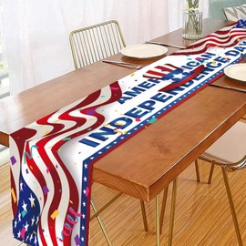 Independence Day Decorations Table Runner,13*72'' 4th of July Table Cloth Stripes Stars Patriotic America Memorial Day Red White and Blue USA Table Decor for Kitchen Dining Table Indoor Outdoor Home