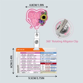 Horee Nurse Badge Reel, Horizontal and Vertical Lab Value Clinical Guide Reference Badge Card, Bling Acrylic Retractable Badge Holder Set for CNA, LPN, RN with Swivel Alligator Clip (CNA, LAB Value)