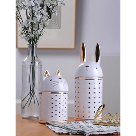 HAUCOZE Cookie Jar Jewelry Snack Tray Rabbit Sculpture Decor Table Centerpiece Crafts Home Gifts Ceramic Arts 8.1inch