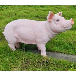 HOUDE Cute Pig Sculpture, 20.08 inches Long, decorates Outdoor Art Gardens, courtyards, lawns, and Indoor Public Spaces Such as Living Rooms and Balconies. (Pink)