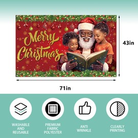 African American Christmas Photo Backdrop Black Santa Christmas Banner Merry Christmas Xmas Winter Holiday Party Decorations and Supplies for Home-71×43''