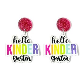 Azusa Sun Colorful Kindergarten Drop Dangle Earrings for Women and Acrylic Back to School Earrings Teacher Appreciation Gifts