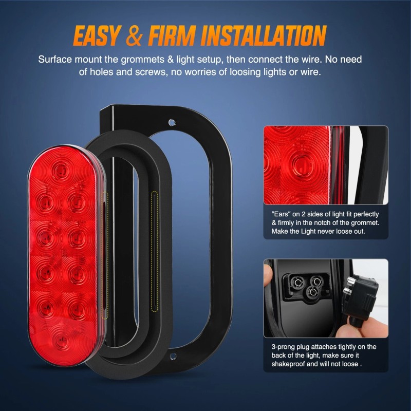 Nilight Hitch Cargo Carrier Oval Light Kit 2PCS 6Inch Red