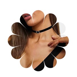 Inilbran Boho Velvet Choker Necklace Black Velvet Ribbon Necklace Choker Gothic Velvet Suede Necklace Vintage Crystal Heart Necklace Jewellery for Women and Girls, Zinc, No Gemstone