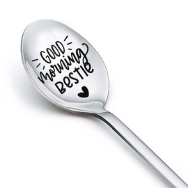 Good Morning Bestie Spoon Gift for Women Best Friend Friendship Gifts for Teen Girls Boys Birthday Gift Ideas Funny Christmas Gift for Work Bestie Gifts for Mens Long Handle Coffee Dessert Tea Spoons