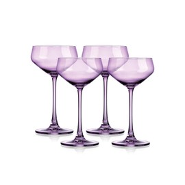 Godinger Martini Glasses, Coupe Cocktail Glasses, European Martini Glass Cocktail Glass Set of 4, Purple, 6oz - Made in Europe