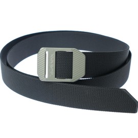 Trayvax Tactical Belt, Black Nylon Web Cinch Belt for Men and Women, Outdoor Hiking and Military Accessories, CNC Machined, Grey Buckle