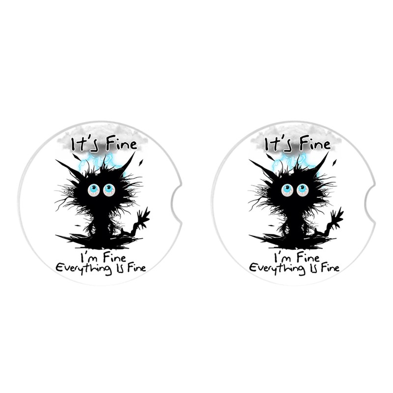 Car Coasters 2 Pack, Small 2.56" Ceramic Stone & Non-Scratch