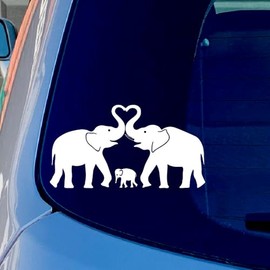 Elephant Family Love Decal Funny Sticker for Car Truck Window Bumper White