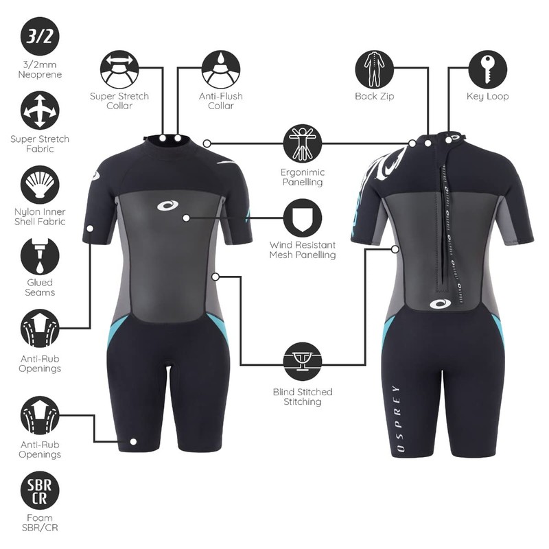 Osprey Women's Osp L - Origin Shorty Wetsuit, Black Blue,
