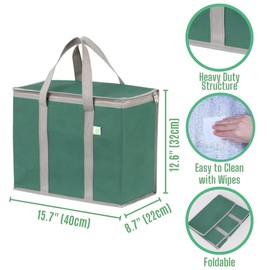 VENO 2 Pack Cooler Bag and Insulated Grocery Bags for Food Delivery, Collapsible Cooler, Reusable Shopping Bags for Groceries with Zipper, Foldable, Heavy-Duty, Stands Upright (Green, 2 Pack)