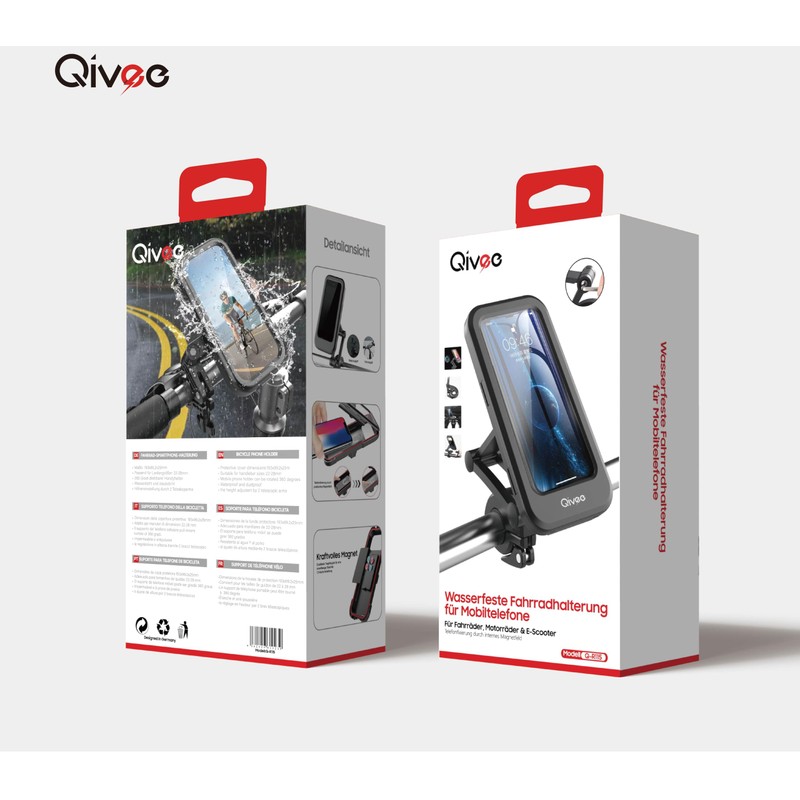 Qivee Fahrrad Motorrad Handy Halterung Halter Smartphone Wasserdicht bis 7,6