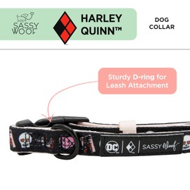Sassy Woof Dog Collar Harley Quinn™ - S, Adjustable, Durable, Comfortable and Stylish Pet Accessories for Small Dogs