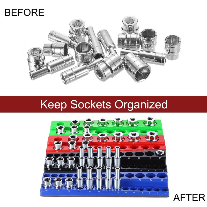 HARFINGTON 3pcs Magnetic Socket Organizer 1/4" 3/8" 1/2" Drive Metric