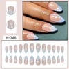 24Pcs Flower Press on Nails Medium Almond Fake Nails Blue