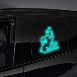 Iprokiu High Intensity Reflective Baby on Board Car Decal Cartoon Cute Elephant Kids on Board Car Sticker Waterproof Safety Warning Decal Baby in Car Sticker (Mint Green)