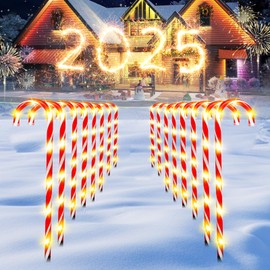 35'' Christmas Candy Cane Lights, 10 Packs Candy Cane Pathway Lights, 8 Modes LED Candy Cane Outdoor Christmas Decorations, Christmas Pathway Lights for Garden, Patio, Lawn, Walkway, Sidewalk